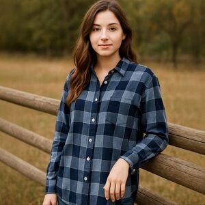 Lands' End Long Sleeve Button Down Checkered Shirt